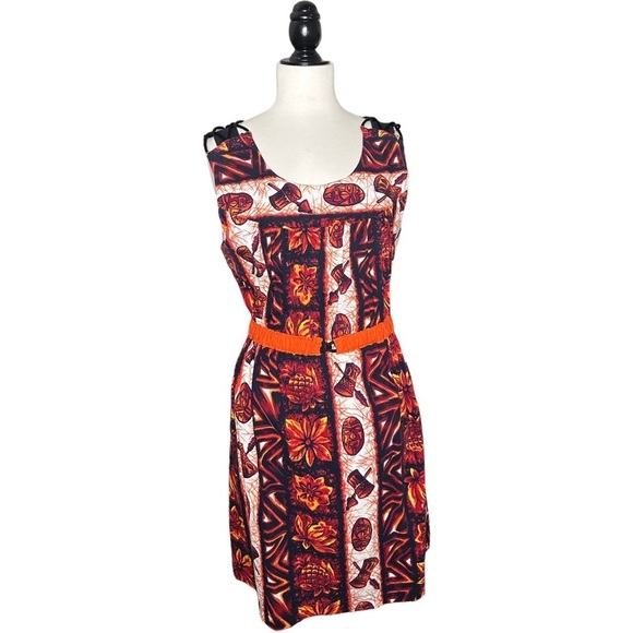 Ui-Maikai Dresses & Skirts - Vintage Hawaiian Ui-Maikai Cotton Tiki Print Elastic Faux Belt Dress M/L
